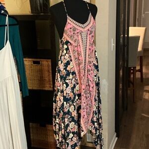Boutique Floral Pink and Blue Bohemian Women's Dress # 40
